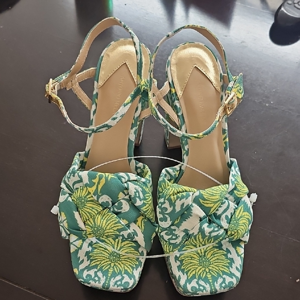 New Womens Floral Green Patterned Women's Slingback Heels